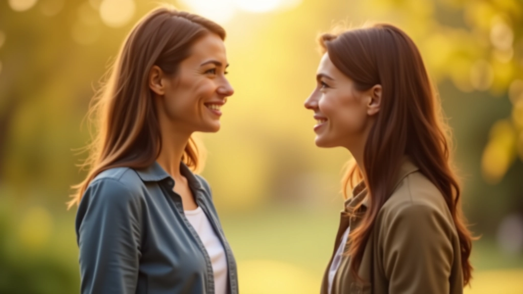 Duas pessoas em conversa frente a frente, uma com expressão atenta e a outra com postura confiante, numa ambiente com luz natural